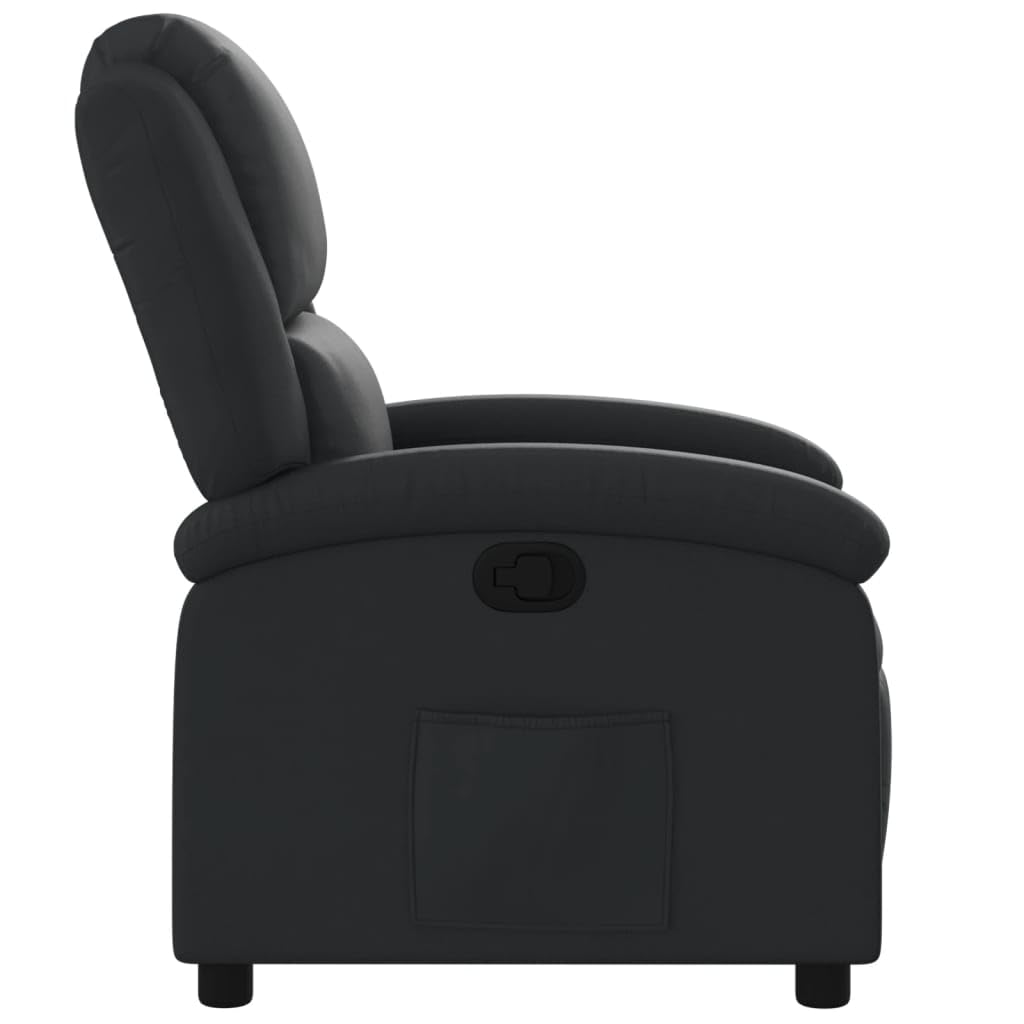 vidaXL Recliner Chair - Black Real Leather, Manual Reclining Function, Comfortable Seating with Solid Wood and Metal Frame, for Office or Living Room vidaXL