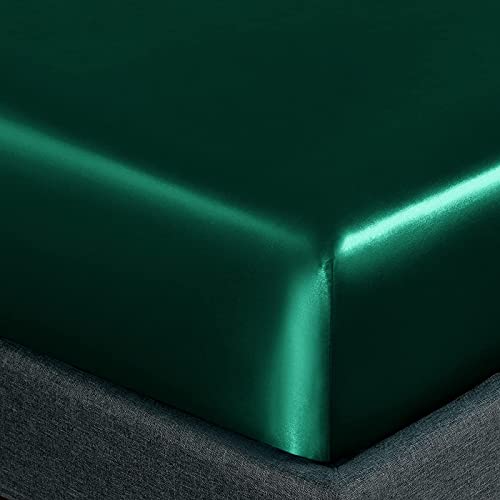 Homiest 4pcs Satin Sheets Set Luxury Silky Satin Bedding Set with Deep Pocket, 1 Fitted Sheet + 1 Flat Sheet + 2 Pillowcases (Queen Size, Blackish Green) Homiest