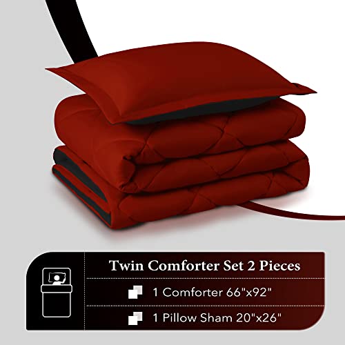 downluxe Twin Comforter Set - Red and Black Twin Comforter, Soft Bedding Sets for All Seasons - 2 Pieces - 1 Comforter (66"x92") and 1 Pillow Sham(20"x26") downluxe