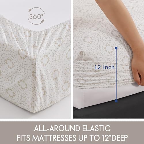 ELLE Decor Printed 4-Piece Microfiber Bed Sheet Set, 12-inch Deep Pocket, Full, High Tide Elle Decor