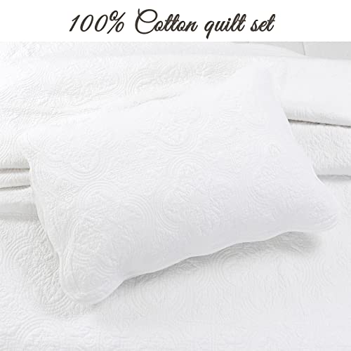 Cozy Line Home Fashions 100% Cotton Victorian Medallion Solid White Matelasse Embossed Bedding Quilt Set, Reversible Lightweight Bedspread, Coverlet for All Season (Blantyre - White, Queen - 3 piece) Cozy Line Home Fashions