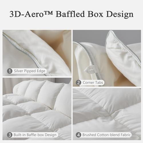 DWR Luxury Twin Size Down Feather Fibers Comforter, Ultra-Soft Cotton Blend Fabric, Medium Weight for All Season Hotel Style Fluffy Duvet Insert with Ties (68x90 Inches, White) DWR