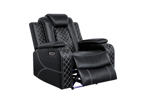 Ball & Cast Power Recliner Sofa Set Leather Reclining Couch Home Theater Seating 3PCS Recliner Couch Loveseat & Chair Sets with Coffee Table,Reading Light,Cup Holders for Home Theater,Living Room