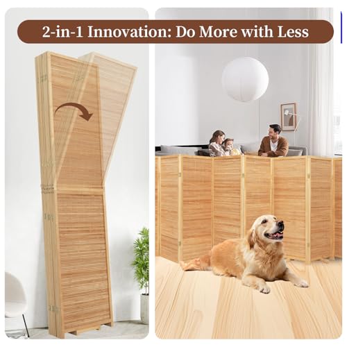 Bamboo Room Divider 8 Panel Wall Divider, 142'' W x 67'' H Folding Design with Extra Stable Base, 100% Bamboo Room Divider Screen for Room Separation, Chinese Room Partitions and Dividers Freestanding HOMSCREENER