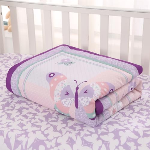 Wowelife Girl Crib Bedding Set, Butterfly Baby Girl Nursery Bedding Set, Premium Purple Baby Bedding Set, Baby Girl Cot Bed Set Include Quilted Comforter, Crib Skirt and Crib Sheet, Purple Wowelife