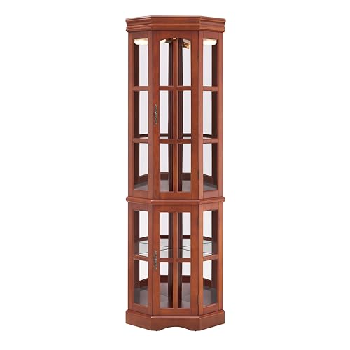 Klaczituj Corner Curio Cabinet with 5 Shelves and Lighting System, Walnut(E26 Light Bulb not Included) Klaczituj