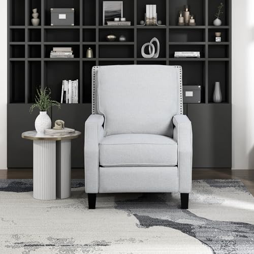 Lexicon Push Back Recliner Chair, Reclining Sofa Armchair, Modern Recliner Sofa Chair with Footrest, Chenille Fabric Recliner Arm Chair, Single Sofa Accent Chair for Living Room/Office/Apartment, Grey Lexicon