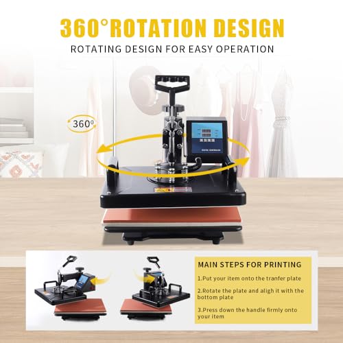 SHUOHAO Upgraded 15 in 1 Heat Press Machine for T-Shirts,Hats,Mugs,Pens &More 12x15 Inch Heat Press 360-Degree Rotation Swing Away Sublimation Machine Dual-Tube Tshirt Press Machine Digital Control SHUOHAO