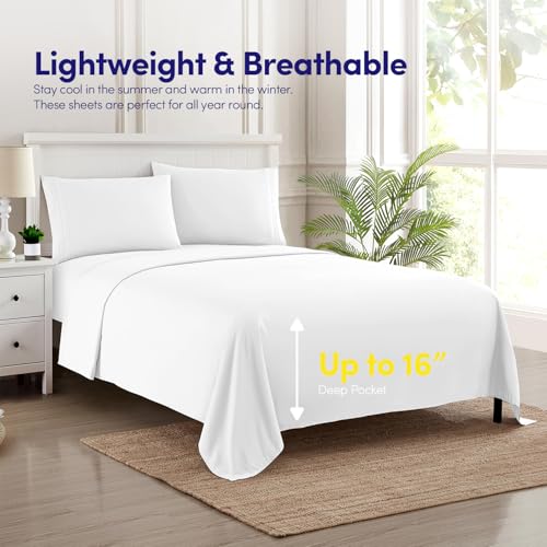 1500 Supreme Collection Twin Sheet Sets White - 3 Piece Bed Sheets and Pillowcase Set for Twin Mattress - Extra Soft, Elastic Corner Straps, Deep Pocket Sheets, Twin White Sweet Home Collection