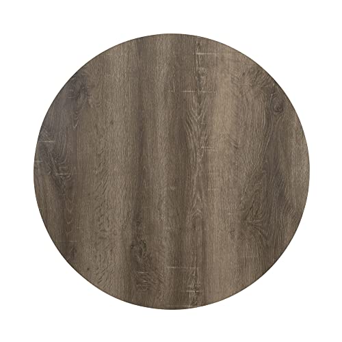 Household Essentials Jamestown Round Coffee Table Ashwood Rustic Wood Grain and Black Metal 31.5 x 31.5, Taupe Household Essentials