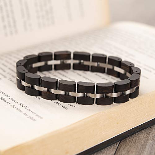 BOBO BIRD Womens Wooden Bracelet Stylish Wood & Stainless Steel Combined Adjustable Wooden Bangle Jewelry (S04-1) BOBO BIRD