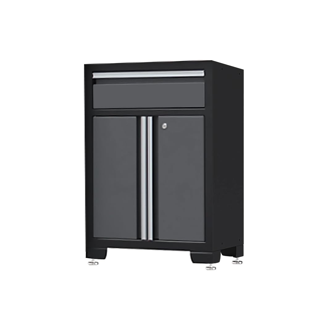 HPDMC 9-Piece Steel Garage Storage Cabinet System with Wooden Work Top, 130 in. L x 18 in. D x 76 in. H Assembled Workshop Chest Cabinet Set in Charcoal Gray HPDMC