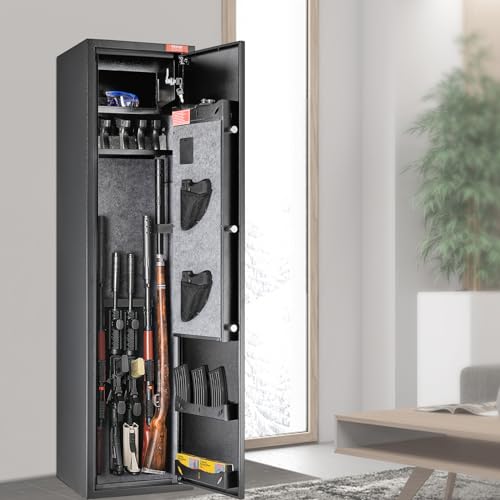 VEVOR 7-8 Rifles Gun Safe, Rifle Safe with Digital Keypad & Lock, Gun Storage Cabinet with Built-in Storage Locker, Removable Storage Shelf for Home Long Gun and Pistols VEVOR