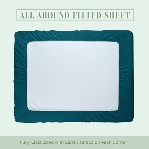 Elegant Comfort 1500 Premium Quality 4-Piece Bed Sheet Set - 18-24 Inch Extra Deep Pocket, Smart Storage Pockets, Wrinkle Free Ultra Soft 4PC Extra Deep Pocket Sheets, Twin/Twin XL, Marine Teal Elegant Comfort