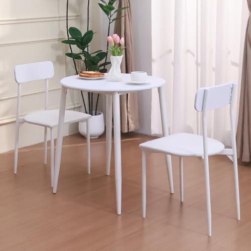 walsport Round Dining Table Set for 2, Wood Tabletop with Strong Metal Frame, Modern Dinette with Chairs for Kitchen,White walsport