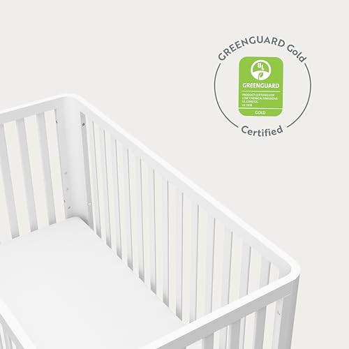Storkcraft Santos 3-in-1 Convertible Crib (White with Natural) – GREENGUARD Gold Certified, Fits Standard Crib Mattress, Converts to Toddler Bed, Storkcraft