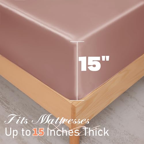 NSGZ 2 Pcs Satin Fitted Sheet and Pillowcase Set, Twin Silky Bottom Bedsheet Fit up to 15 Inch Deep Pocket Mattress, Champagne Soft Satin Bedding Includes 1 Fitted Sheet and 1 Pillowcases NSGZ