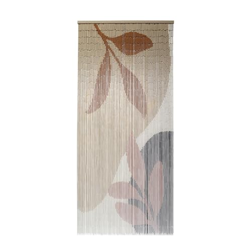 Decorative Beaded Door Curtain - Beige Autumn Leaves Design, 36 x 79 Inches, Natural Bamboo Beads for Doorways, Room Dividers and Home Decor - Handcrafted, Easy to Install EVIDECO French Home Goods