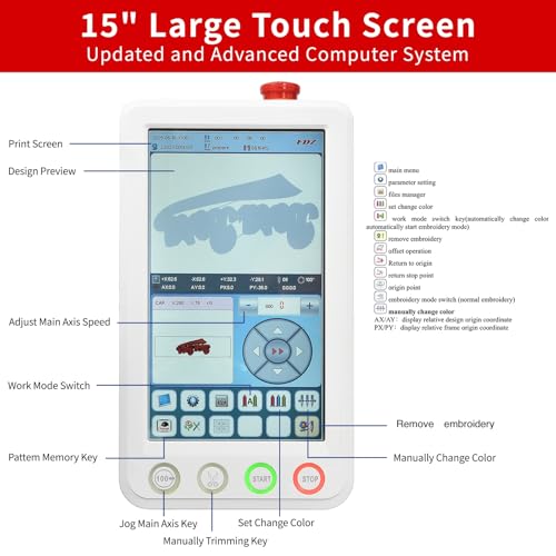 Embroidery Machine with 15 Needles,14"x20" Embroidery Area,1200SPM Max Speed,10In Touch Screen, capable of embroidering on 3D Caps, Flat, T-shirt and more,Wifi Available FDZ
