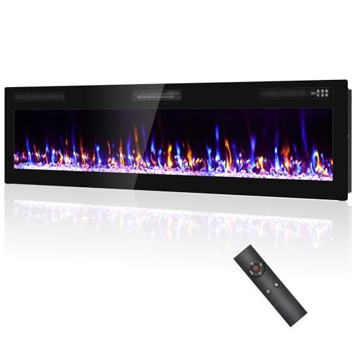 Eueiriup 2025Upgraded 72” Recessed and Wall Mounted Electric Fireplace, Ultra Thin Narrow Beleze Fire Places with Remote Control, Screen Control,Adjustable Flame Colors and Speed Eueiriup