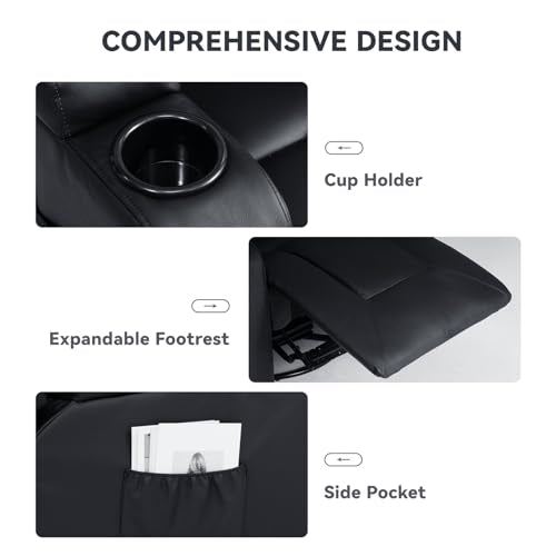 COMHOMA Recliner Chair Set, Furniture 3PC Bonded Leather Recliner Set Living Room Set, Sofa, Recline Chair (Black,Living Room Set 3) COMHOMA