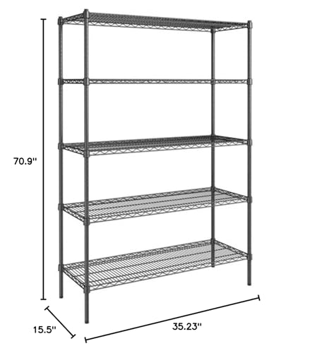 hiLISS Black 5-Tier Metal Adjustable Freestanding Garage Storage Wire Shelving Unit (36 in. W x 72 in. H x 14in. D) hiLISS