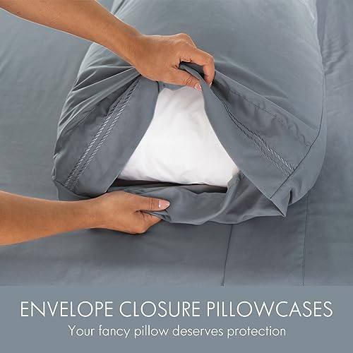 ClevaHome Queen Size Sheet Set - 6 Piece Soft Breathable Luxury Bed Sheet Set - Shrinkage & Fade Resistant Embroidered Bedding Sheet with Deep Pocket, 2 Extra Pillowcases (Queen, Quarry) Cleva