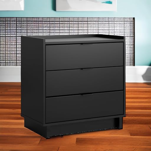Prepac Simply Modern Nightstand Bedside Table, Black Nightstand for Bedroom, End Table with 3 Drawers 26.5" W x 26.75" H x 16" D Prepac