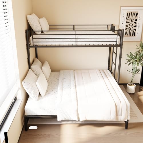 DNChuan Twin Over Twin to King Bunk Bed with Pop Up Trundle, Can Be Divided Into 2 Beds for Kids Boys Adults Girls, Metal Frame with Headboard and Footboard, Black DNChuan