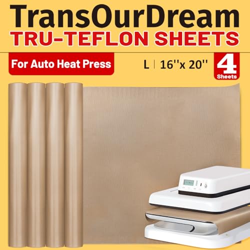 TransOurDream 4 Pack PTFE Teflon Sheets Size L16 x 20" for Auto Heat Press Heat Transfer Paper and Sublimation Paper Reusable Heat Resistant Non Stick TransOurDream