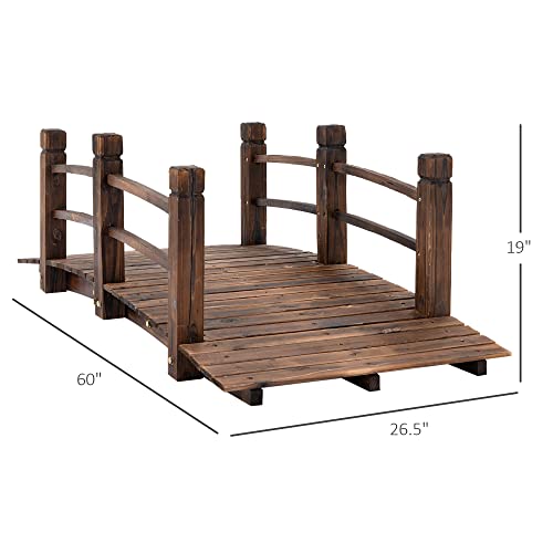 Outsunny Fir Wood Garden Bridge Arc Walkway with Side Railings for Backyards, Gardens, and Streams, Stained Wood, 60" x 26.5" x 19" Outsunny