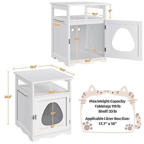 Yaheetech Cat Litter Box Enclosure, Hidden Litter Box Furniture with Open Shelf, Indoor Cat Washroom, Storage Cabinet Pet Crate, Side End Table, Wooden Pet House White Yaheetech