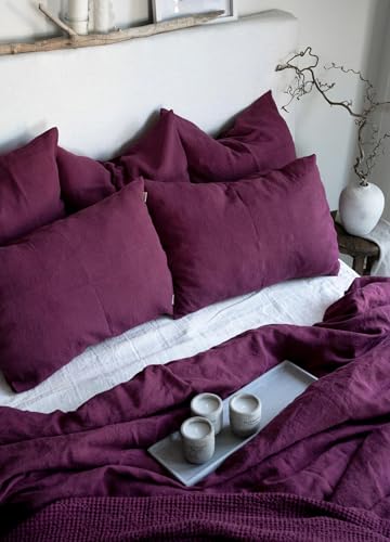 Linen Organic Duvet Cover in Fuchsia. King, Queen, Twin, Full, Double, Single Sizes. with Coconut Buttons Dark Purple Linen Duvet Cover. Magenta Linen Bedding Set. (Twin 68x90'') Generic