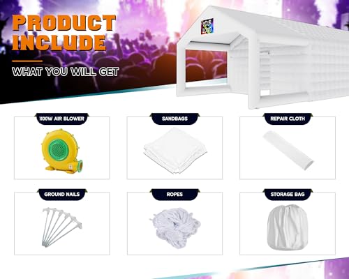 SPECRAFT 39x20x14 FT Large Inflatable Nightclub Tent for Adults with Pavilion Rest Area, Black Inflatable Night Club Gazebo with 2 Side Doors & Logo Area for Wedding, Birthday, Backyard Events, White SPECRAFT