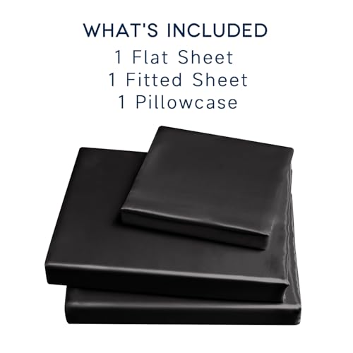 GOLAL Satin Sheets Twin Size - 3 Pieces Luxury Silky Soft Bed Sheets for Kids, Wrinkle-Free Black Satin Silk Sheet Set with 1 Deep Pocket Fitted Sheet, 1 Flat Sheet, 1 Pillow case GOLAL