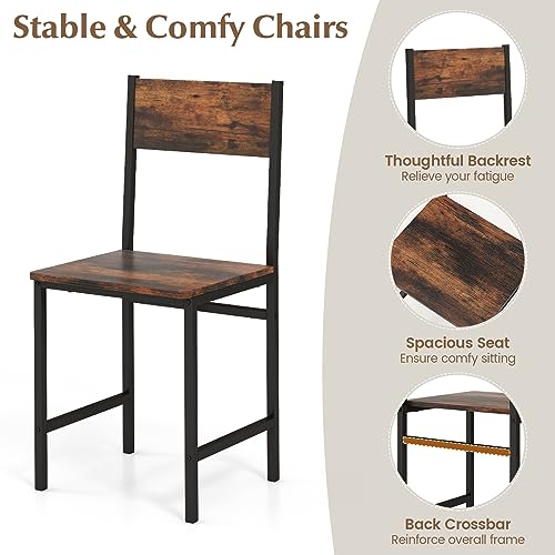 Moccha Dining Table Set for 4, Wooden Kitchen Table with with 2 Chairs and a Long Bench, Modern 4-Piece Dinette with Metal Frame & Storage Rack, Space-Saving Table Set for Dining Room, Rustic Brown LDAILY