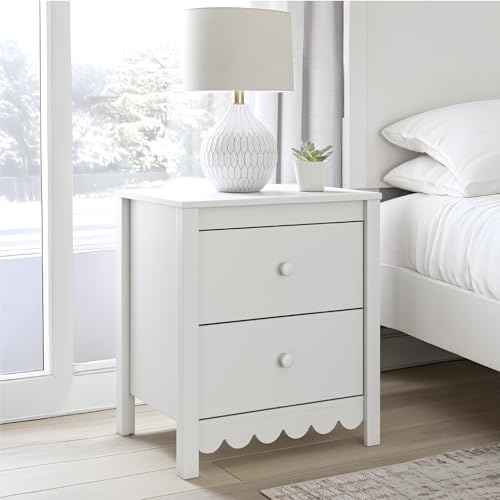 Signature Design by Ashley Hallityn Minimalist 2 Drawer Nightstand, Smooth-Gliding Drawers, Wood, 21.34" W x 15.94" D x 24.37" H, Matte White Finish Signature Design by Ashley