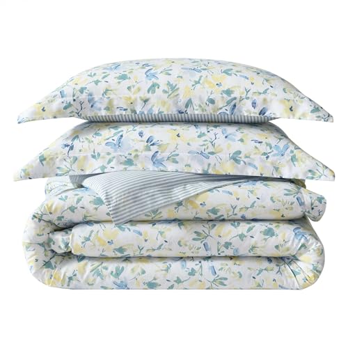 Laura Ashley - King Comforter, Soft Reversible Bedding Set, Includes Matching Shams with Bonus Euro Shams & Throw Pillows, Farmhouse Home Decor (Nora Blue, King) Laura Ashley