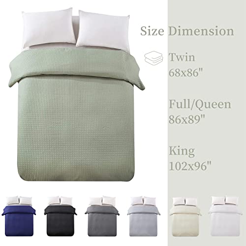 HollyHOME Luxury Checkered Super Soft Solid Single Pinsonic Quilted Bed Quilt Bedspread Bed Cover 86"x96", Sage, Full/Queen HollyHOME