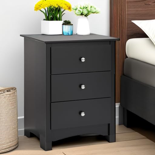 Prepac Sonoma Traditional Tall Nightstand Side Table with 3 Drawers, Functional Tall 3-Drawer Bedside Table 16" D x 23" W x 29" H, Black, BDC-2403 Prepac