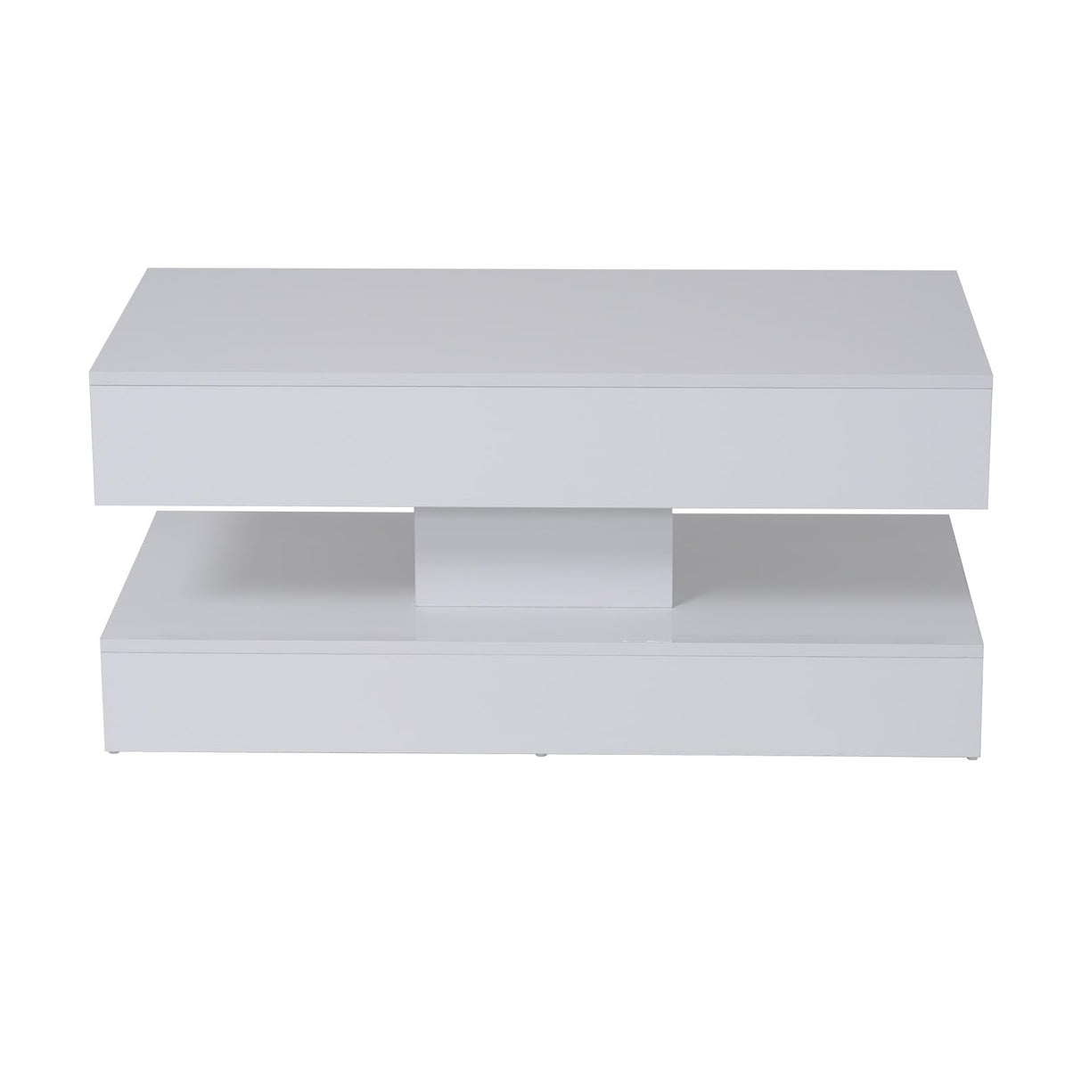 OC Orange-Casual LED Coffee Table with Storage, High Glossy Center Table with 2 Sliding Drawers, Modern Stylish Rectangle Coffee Table Double Layer with Open Display Shelf for Living Room (White) OC Orange-Casual