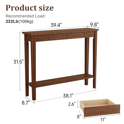 AQIMUELE Wood Console Table with Drawers, Mid Century Modern Console Table Walnut for Entryway, Living Room, Hall Way. AQIMUELE