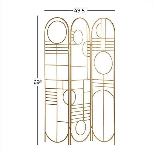 Deco 79 Metal Geometric Room Divider Screen - Hinged Foldable Arched Partition 3 Panel Privacy Screen, 50" x 1" x 69", Gold Deco 79
