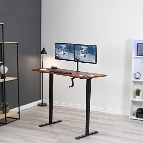 VIVO Manual Height Adjustable 60 x 24 inch Stand Up Desk, Dark Walnut Solid One-Piece Table Top, Black Frame, Standing Workstation with Foldable VIVO