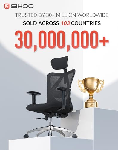 SIHOO M18 Ergonomic Office Chair, High Back Mesh Desk Chair with Adjustable Headrest & Lumbar Support, 330lbs Capacity Computer Chair with 2D Armrests & Wide Cushion, Tilt Lock, for Home Office-Black SIHOO