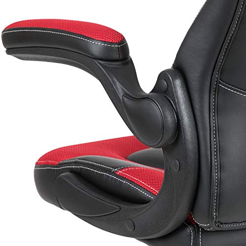 Flash Furniture X10 High-Back LeatherSoft Racing Style Gaming Chair with Flip-Up Arms, Ergonomic Padded Swivel Computer Chair, Red/Black Flash Furniture