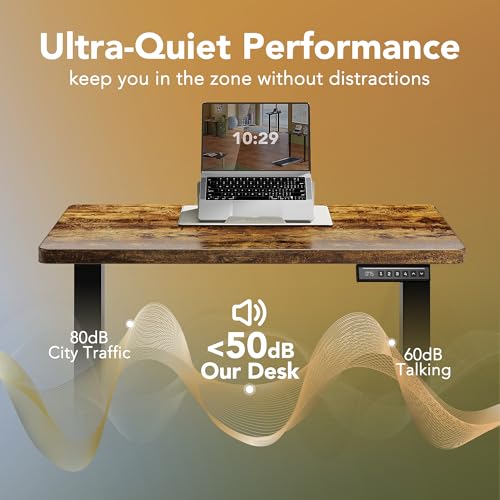 HUANUO Electric Standing Desk, 55 x 24 Inch Height Adjustable Computer Desk with Storage Bag, 4 Height Memory Settings, Sit Stand Up Desk for Home Office, Rustic Brown HUANUO