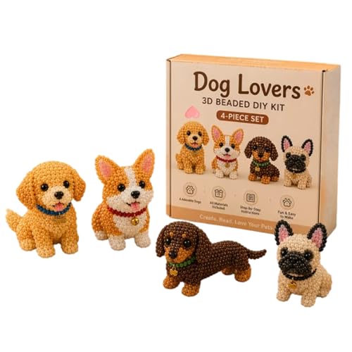DIY Dog Bead Embroidery Kit, 4pcs 3D Dog Beading Crafts with Instructions, Cute Bead Art for Adults, Handmade Gift for Craft Enthusiasts