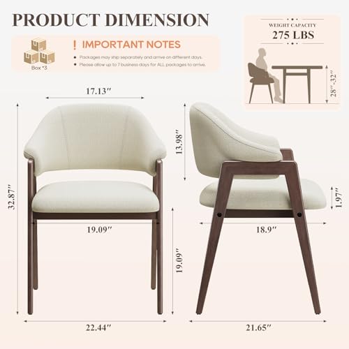 MALOL Wooden Dining Chairs Set of 6, Modern Fabric Upholstered Dining Room Chair, Kitchen Side Chairs, Farmhouse Dinner Chair with Curved Open Back for Kitchen, Beige MALOL