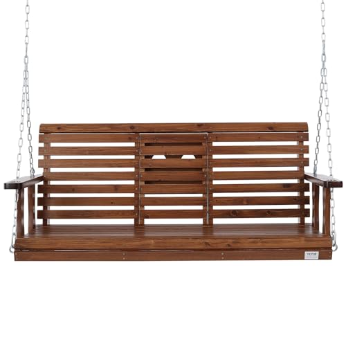 VEVOR Wooden Porch Swing 5 ft, Patio Bench Swing for Courtyard & Garden, Upgraded 880 lbs Strong Load Capacity, Heavy Duty Swing Chair Bench with Hanging Chains for Outdoors, Brown VEVOR